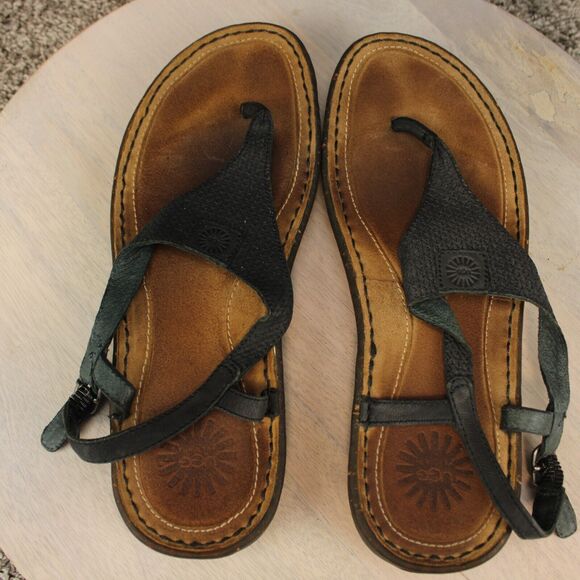 UGG Sefina Leather Thong Sandals Womens 8 Black Slingback - Picture 8 of 9